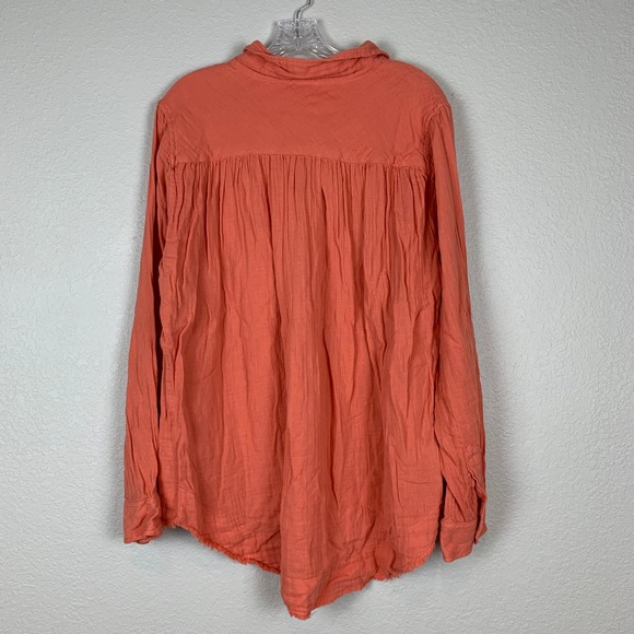 Dylan orange/red button down, frayed hem blouse - Picture 2 of 9